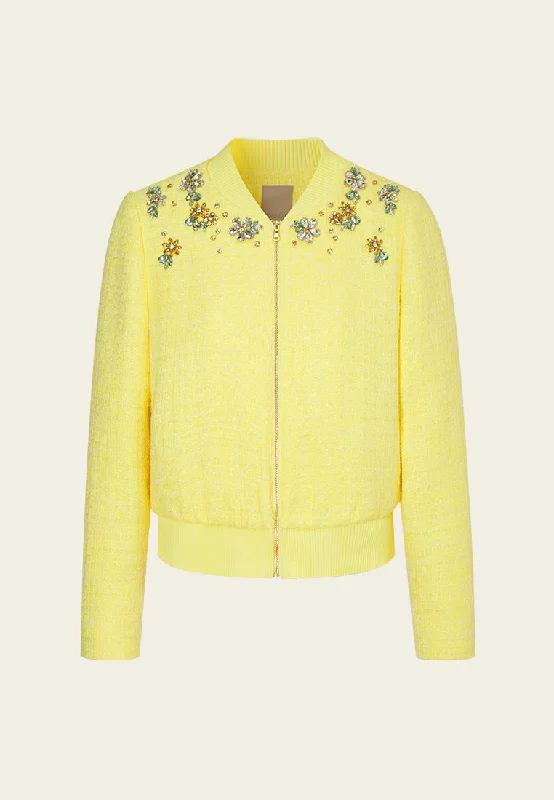 Crystal-embellished Ribbed Tweed Jacket Mesh Jacket Canvas Jacket Denim Jacket