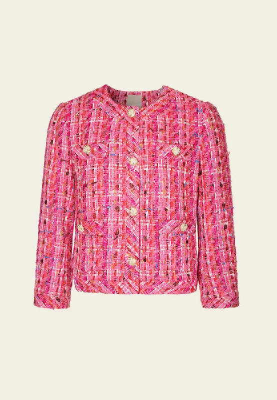 Embellished-button Mixed Tweed Jacket Jacket Blazer Coat