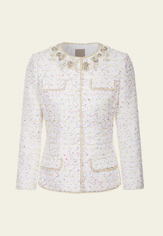 Embellished Candy Tone Sequin-detail Lurex-trim Tweed Jacket Lace Jacket Ribbed Jacket Sequined Jacket