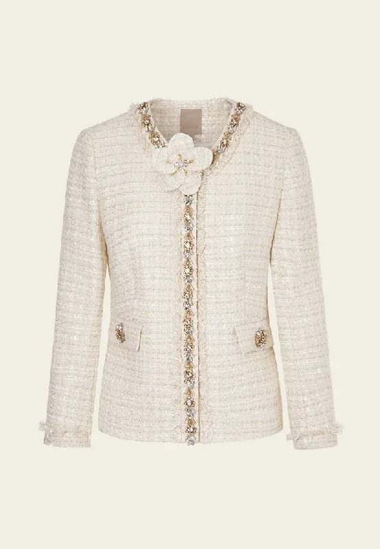 Embellished-trim Frayed-detail Flap-pocket Jacket Front Pockets Side Pockets Patch Pockets