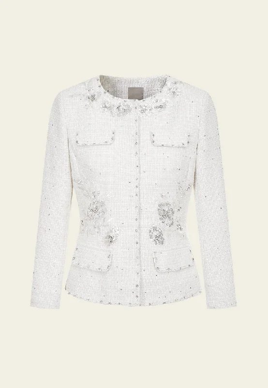 Embroidery Lace Flower Sequin-detail Fitted-waist Jacket Bomber Jacket Anorak Windbreaker