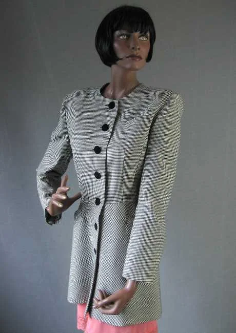 Women's Emmanuelle Khanh Jacket 80s Vintage Houndstooth Peplum Large VFG Herringbone Jacket Checkered Jacket Solid Jacket