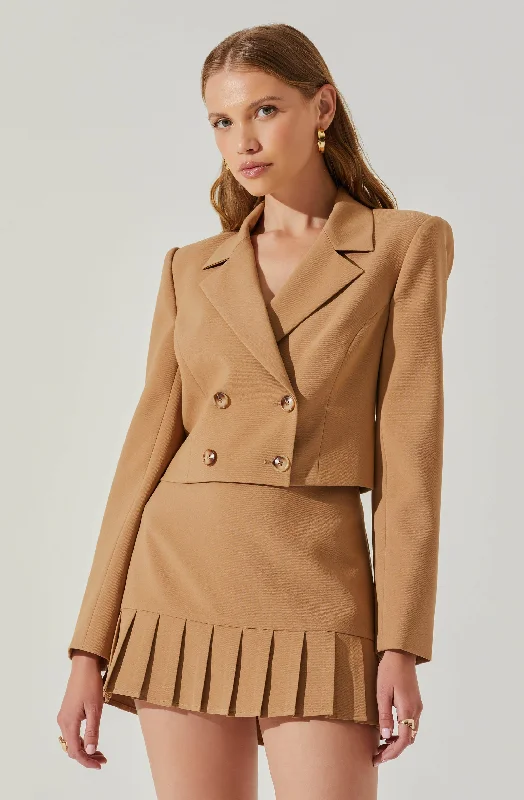 Fabiana Cropped Double Breasted Jacket A-Line Jacket Boat Neck Shawl Collar