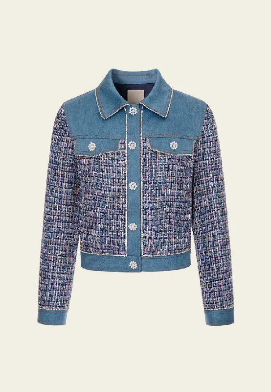 Hollow-carved Button Patchwork Denim Jacket Trench Coat Raincoat Waterproof Jacket