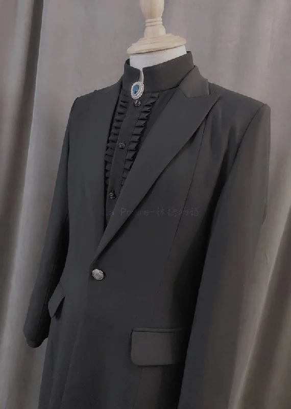 La Pomme~Ouji Lolita Long Black Suit Jacket Welt Pockets Slit Pockets Flap Pockets
