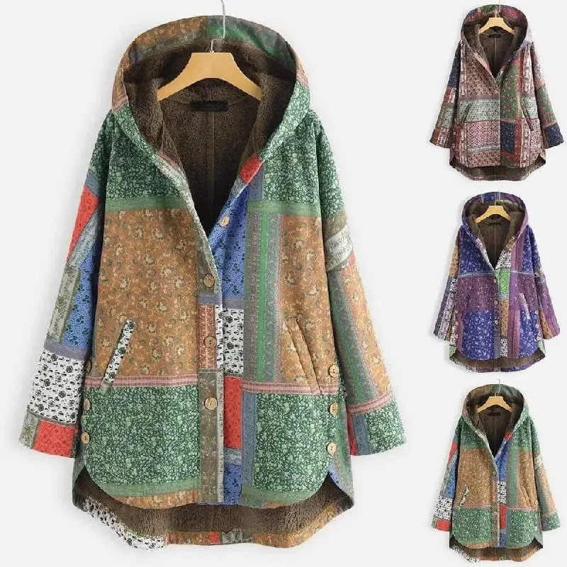 Retro style plus fleece hooded jacket Snapped Jacket Toggled Jacket Drawstring Jacket Retro style plus fleece hooded jacket Snapped Jacket Toggled Jacket Drawstring Jacket