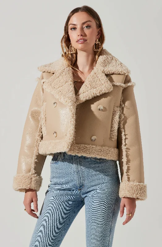Luciana Faux Leather Shearling Jacket Front Pockets Side Pockets Patch Pockets