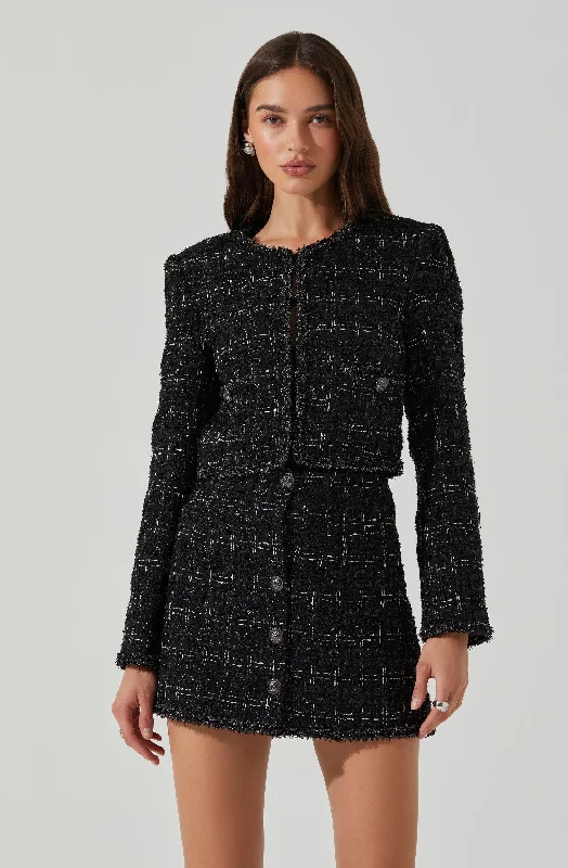 Milena Boxy Tweed Jacket Zippered Jacket Buttoned Jacket Snapped Jacket