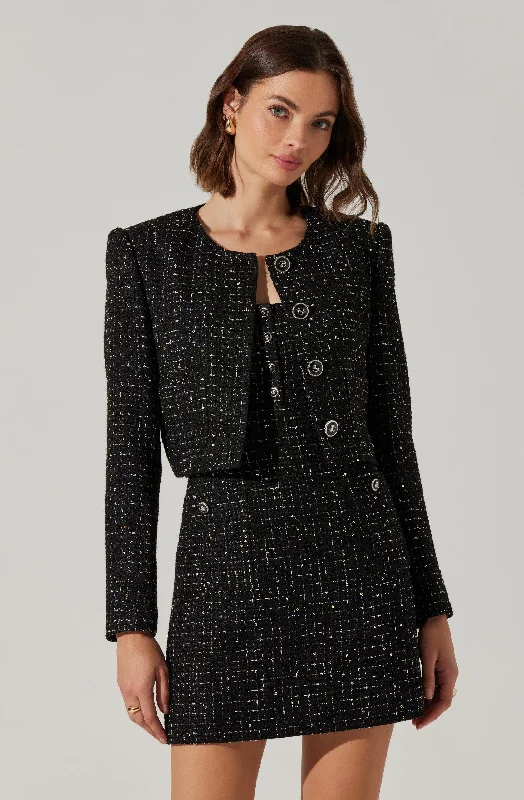 Milena Cropped Tweed Jacket Chenille Fabric Brocade Fabric Lace Fabric