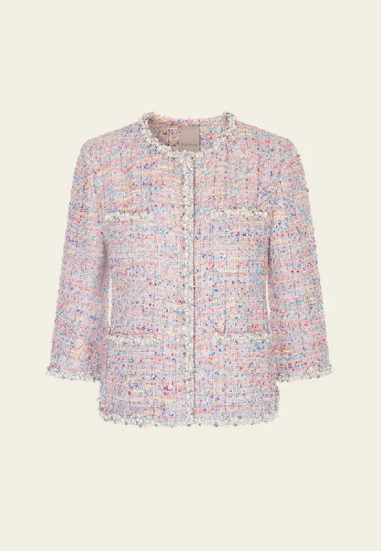Mixed Tweed Embellished-trim Patch-pocket Jacket Oversized Jacket Tailored Jacket Straight Jacket