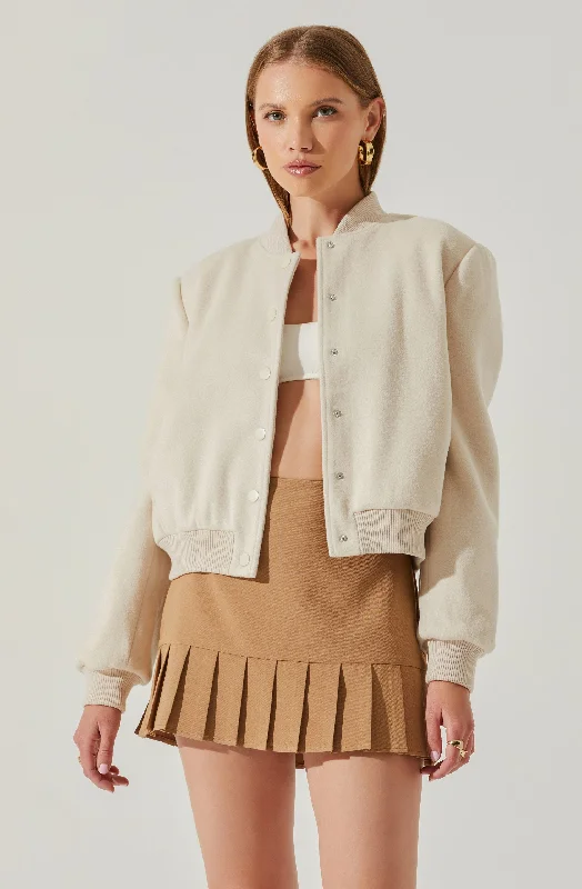 Olenna Bomber Varsity Jacket Notch Collar Peter Pan Collar Cowl Neck