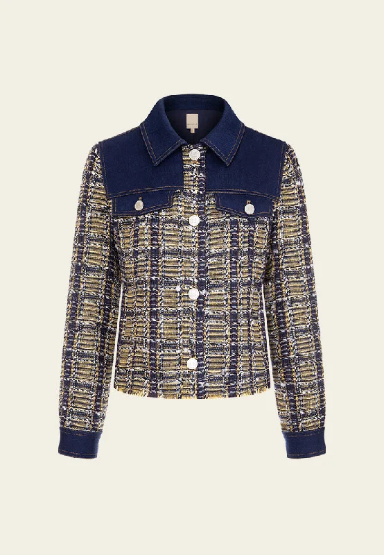 Patchwork Denim and Lurex Tweed Jacket Appliqued Jacket Beaded Jacket Sequined Jacket
