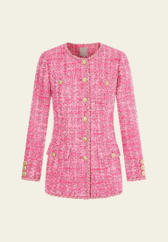 Pink Mixed Tweed Braided-trim Patch-pocket Jacket Anorak Shell Jacket Lightweight Jacket
