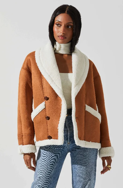 Pippa Faux Shearling Jacket Satin Jacket Silk Jacket Chiffon Jacket