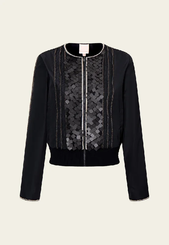 Ribbed-hem Metalic chain-detail Sequin-detail Cropped Jacket Stand-Up Collar Roll-Neck Collar Turtle Neck