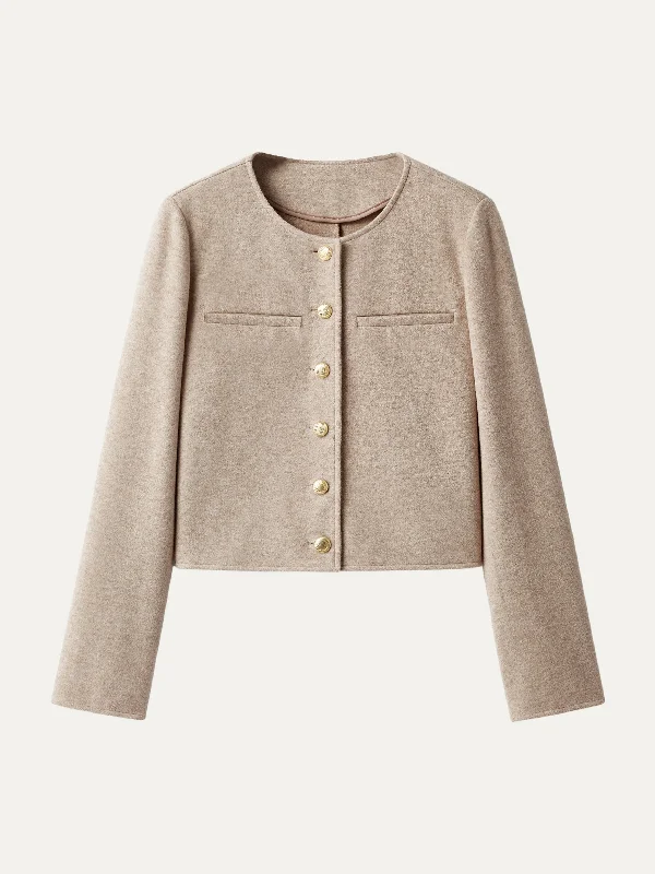 Round neck Button Placket Cropped Jacket Print Jacket Jacquard Jacket Embroidered Jacket