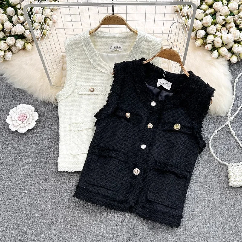 round neck vest jacket for women fashionable and chic short sleeveless top S4128 Ribbed Jacket Pleated Jacket Ruffled Jacket round neck vest jacket for women fashionable and chic short sleeveless top S4128 Ribbed Jacket Pleated Jacket Ruffled Jacket