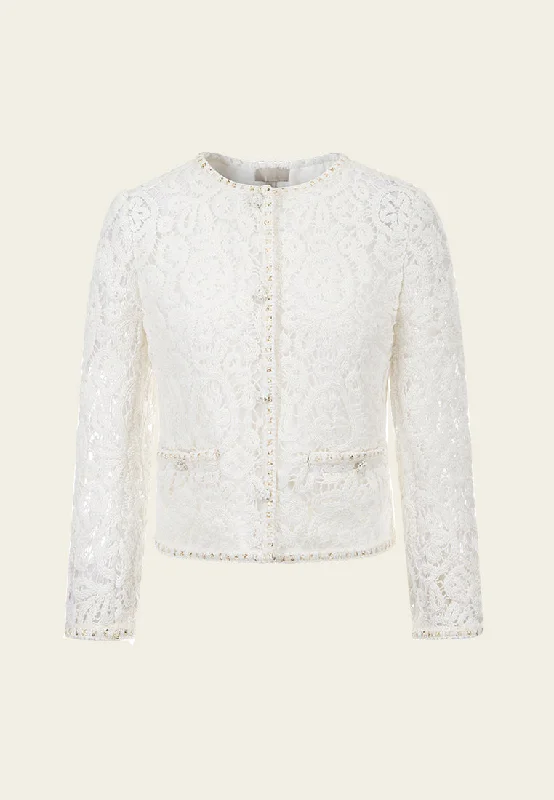 Slit-pocket Sequin-detail Crochet Jacket Anorak Shell Jacket Lightweight Jacket