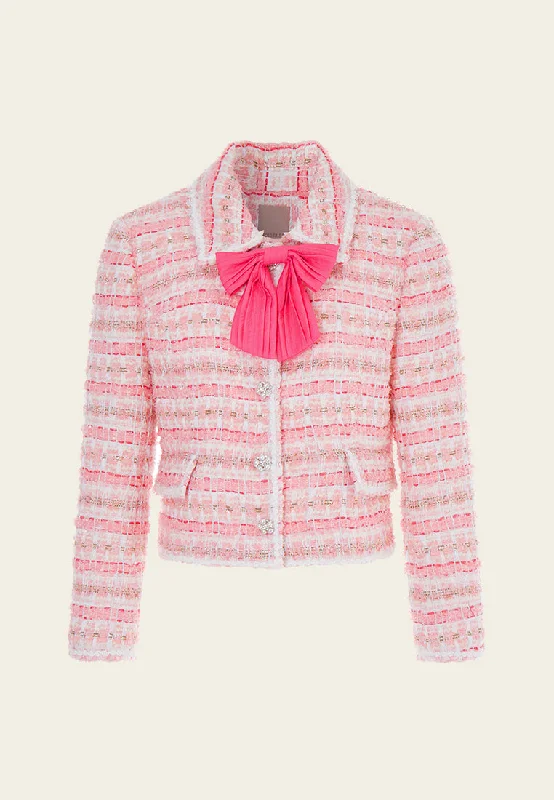 Stripe Tweed Pussy-bow Cropped Jacket Fitted Jacket Loose Jacket Oversized Jacket