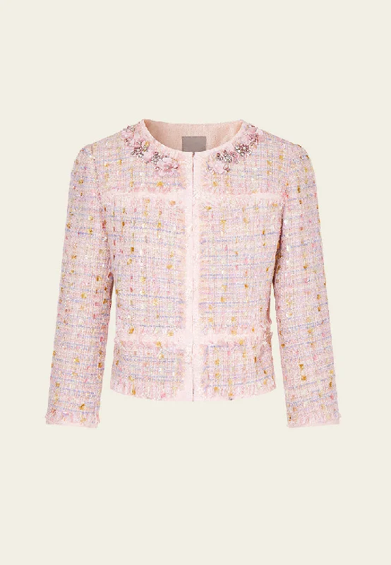 Structured 3D Flowers Sequin-detail Jacket Front Pockets Side Pockets Patch Pockets