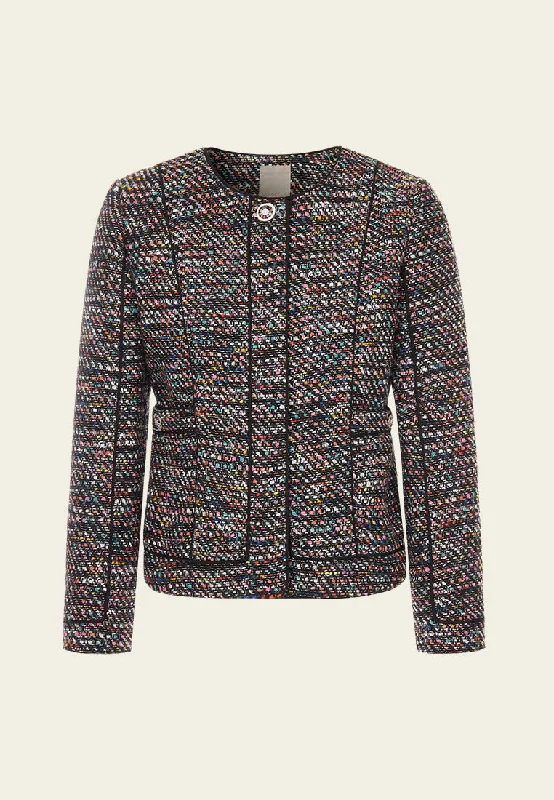 Structured Mixed tweed Round-neck Hollow-carved Crystal Button Jacket Cotton Jacket Linen Jacket Terry Jacket