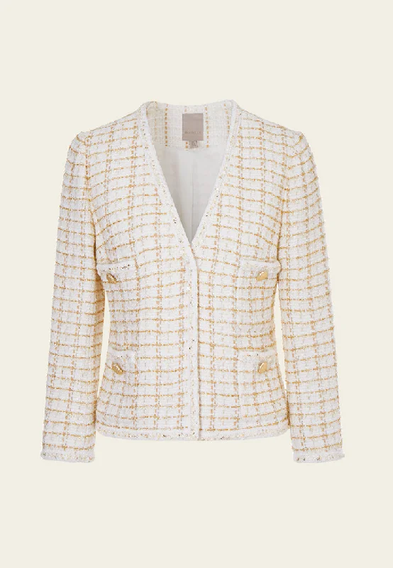 V-neck Lurex Checked Jacket Plaid Jacket Tartan Jacket Houndstooth Jacket