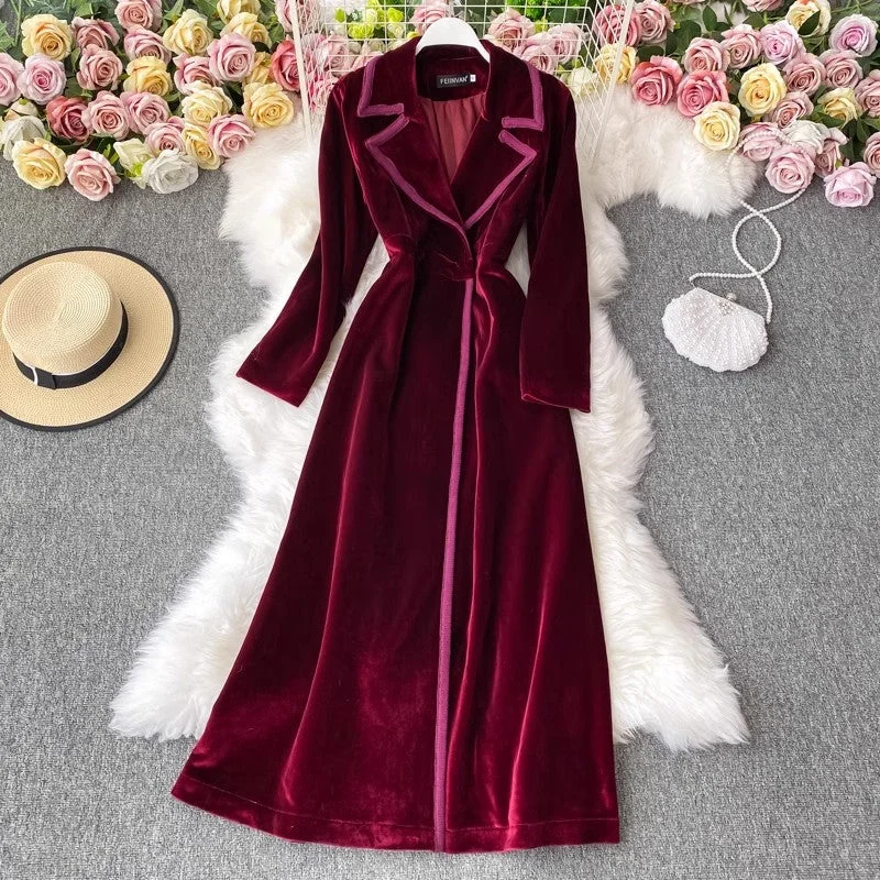 velvet suit dress, long ankle-length fashionable long jacket for women S4115 Notch Collar Peter Pan Collar Cowl Neck velvet suit dress, long ankle-length fashionable long jacket for women S4115 Notch Collar Peter Pan Collar Cowl Neck