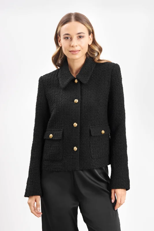 Verona Bouclé Jacket - Black Welt Pockets Slit Pockets Flap Pockets