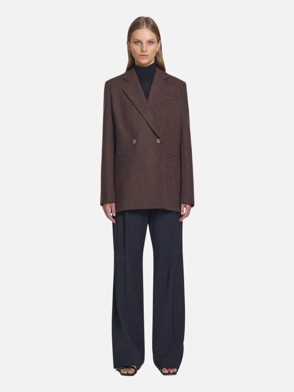 Deception Jacket - Chestnut A-Line Jacket Boat Neck Shawl Collar