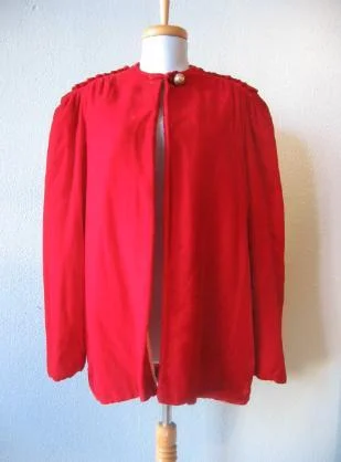 Women's 40s Jacket Red Velvet Dress Coat Vintage Embellished Medium VFG Embroidered Jacket Appliqued Jacket Beaded Jacket