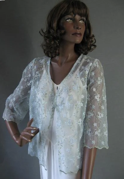60s Wedding Guest Jacket Semisheer Top Eyelet Embroidered Peekaboo Vintage Women's L/XL VFG Sheer Nylon Jacket Polyester Jacket Spandex Jacket