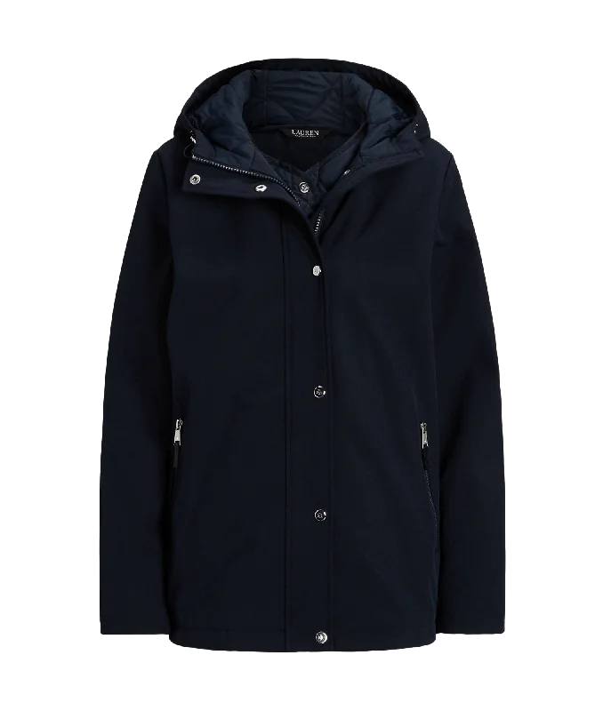 Hooded Jacket - Navy Nylon Fabric Polyester Fabric Spandex Fabric