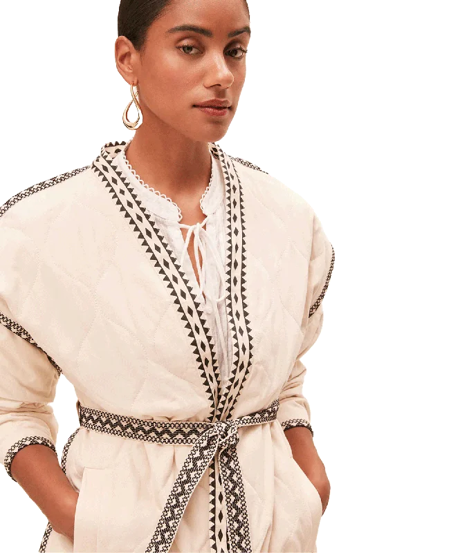 Evan Padded Jacket - Cream Appliqued Jacket Beaded Jacket Sequined Jacket