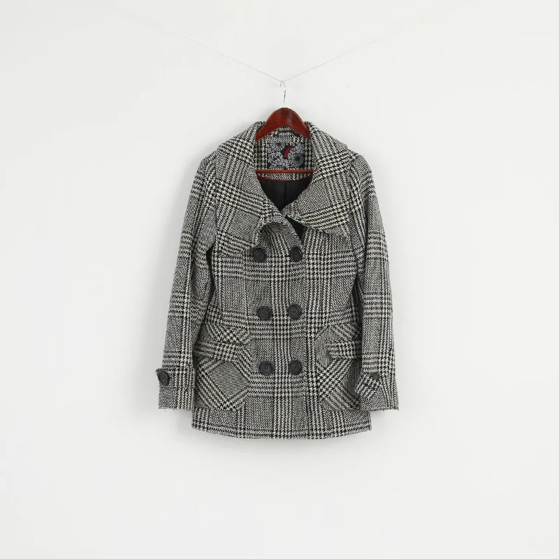Zoul Women 38 Jacket Black White Wool Houndstooth Classic Janet Check Jacket Fleece Fabric Down Fabric Feather Fabric