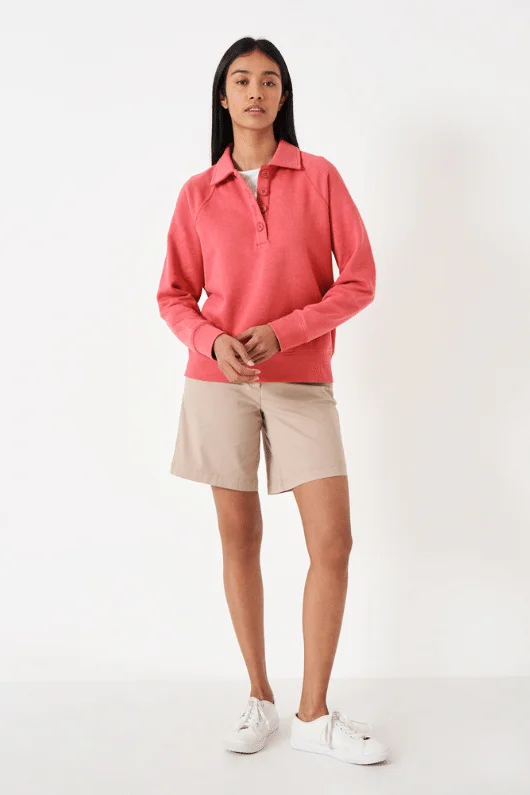 1/2 Button SweatShirt Hoodie with Hem Fringe Bohemian Relaxed