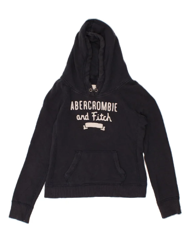 ABERCROMBIE & FITCH Womens Graphic Hoodie Jumper UK 16 Large Navy Blue Hoodie with Mock Neck Collared Structured ABERCROMBIE & FITCH Womens Graphic Hoodie Jumper UK 16 Large Navy Blue Hoodie with Mock Neck Collared Structured