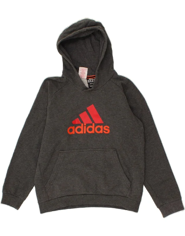 ADIDAS Boys Graphic Hoodie Jumper 11-12 Years Grey Cotton Hoodie with Embroidery Detailed Premium ADIDAS Boys Graphic Hoodie Jumper 11-12 Years Grey Cotton Hoodie with Embroidery Detailed Premium