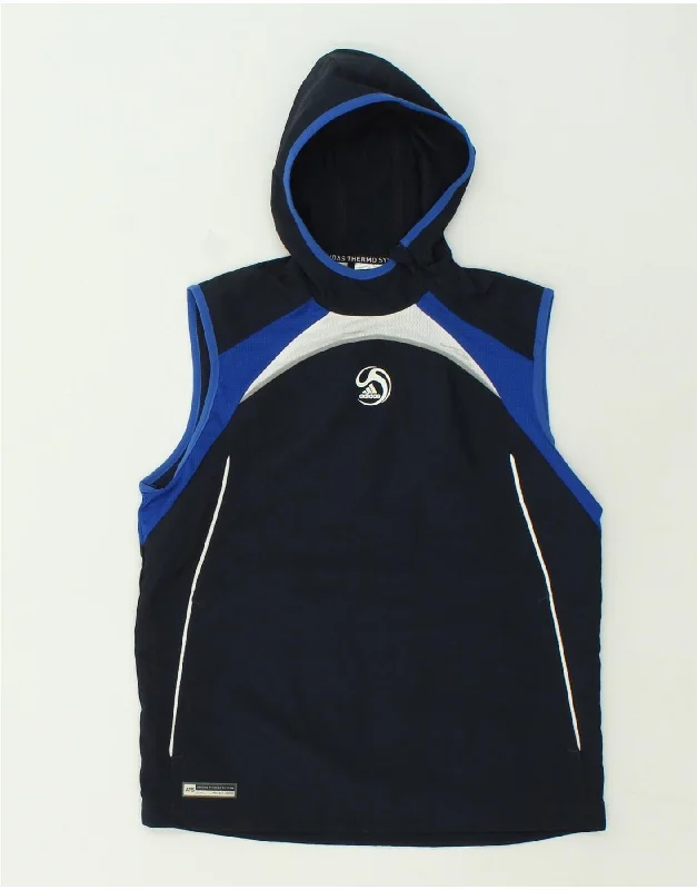 ADIDAS Boys Zip Neck Sleeveless Hoodie Jumper 13-14 Years Navy Blue