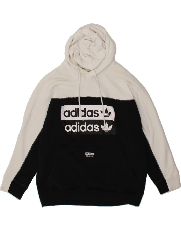 ADIDAS Mens Graphic Hoodie Jumper Large White Colourblock Cotton Hoodie with Cropped Fit Short Trendy ADIDAS Mens Graphic Hoodie Jumper Large White Colourblock Cotton Hoodie with Cropped Fit Short Trendy