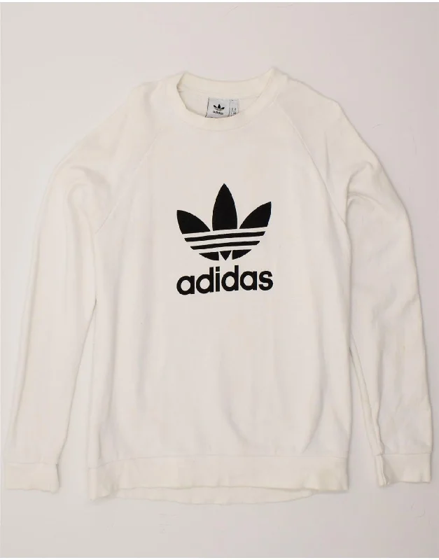 ADIDAS Mens Graphic Sweatshirt Jumper Medium White Cotton Hoodie with Puffed Sleeves Voluminous Trendy ADIDAS Mens Graphic Sweatshirt Jumper Medium White Cotton Hoodie with Puffed Sleeves Voluminous Trendy