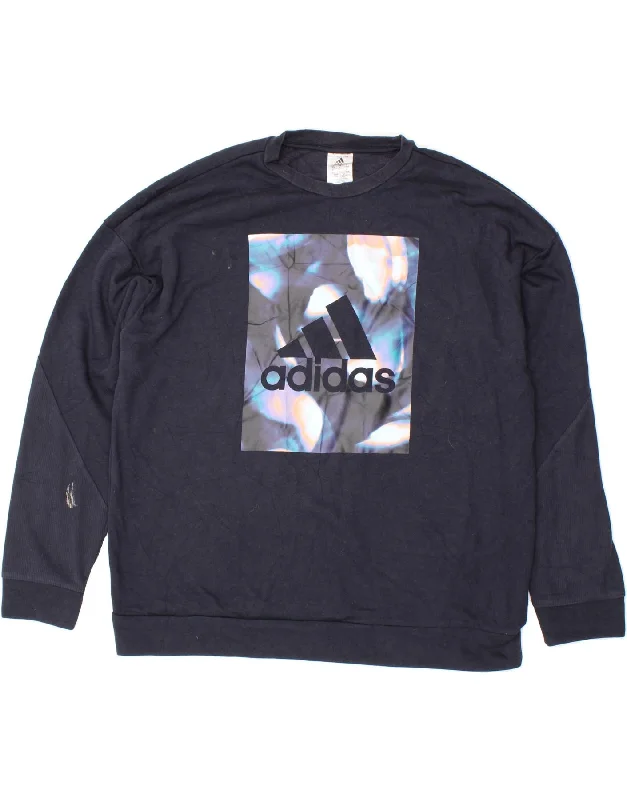 ADIDAS Womens Graphic Sweatshirt Jumper UK 16/18 Large Navy Blue Hoodie with Earth Tones Natural Calm ADIDAS Womens Graphic Sweatshirt Jumper UK 16/18 Large Navy Blue Hoodie with Earth Tones Natural Calm