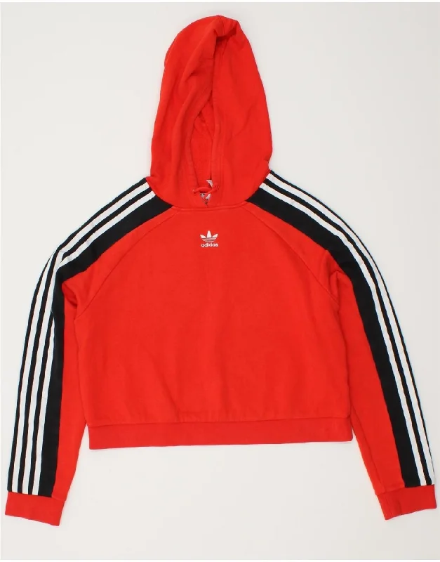 ADIDAS Womens Oversized Crop Hoodie Jumper UK 6 XS Red Cotton