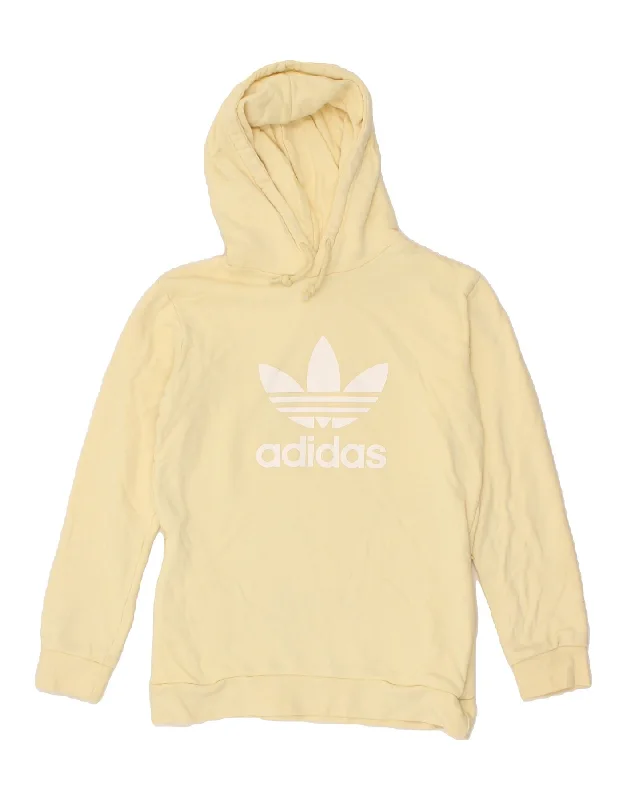 ADIDAS Womens Oversized Graphic Hoodie Jumper UK 6 XS Yellow Cotton Hoodie with Back Slit Movement Comfort ADIDAS Womens Oversized Graphic Hoodie Jumper UK 6 XS Yellow Cotton Hoodie with Back Slit Movement Comfort