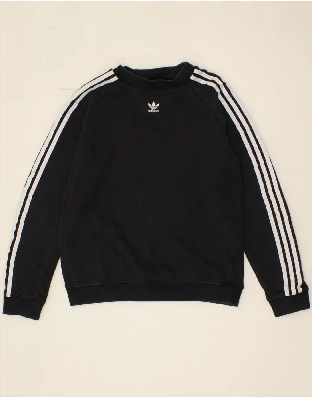 ADIDAS Womens Sweatshirt Jumper UK 14 Large Black Cotton Hoodie with Typography Text Message