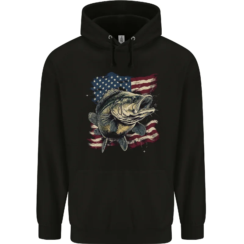 An American Deer With Flag USA Fishing Mens 80% Cotton Hoodie