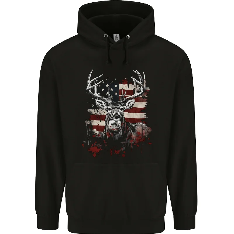 An American Deer With Flag USA Hunting Mens 80% Cotton Hoodie