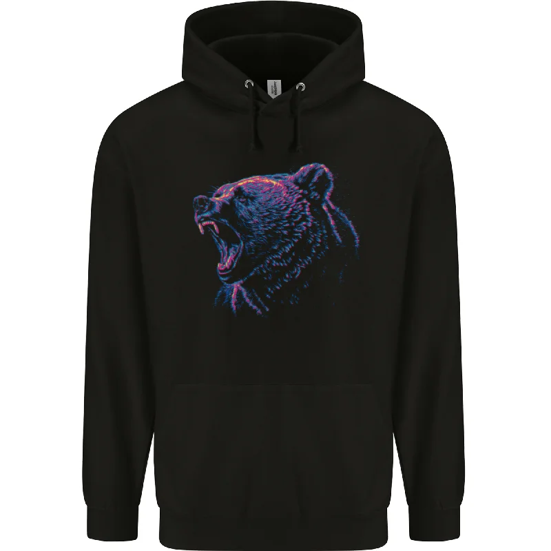 An Artistic Roaring Grizzly Bear Mens 80% Cotton Hoodie