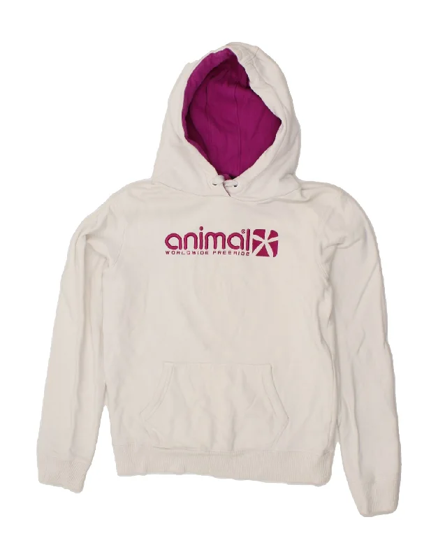 ANIMAL Womens Graphic Hoodie Jumper UK 12 Medium White Cotton Hoodie with Hem Elastic Stretchable Comfortable ANIMAL Womens Graphic Hoodie Jumper UK 12 Medium White Cotton Hoodie with Hem Elastic Stretchable Comfortable