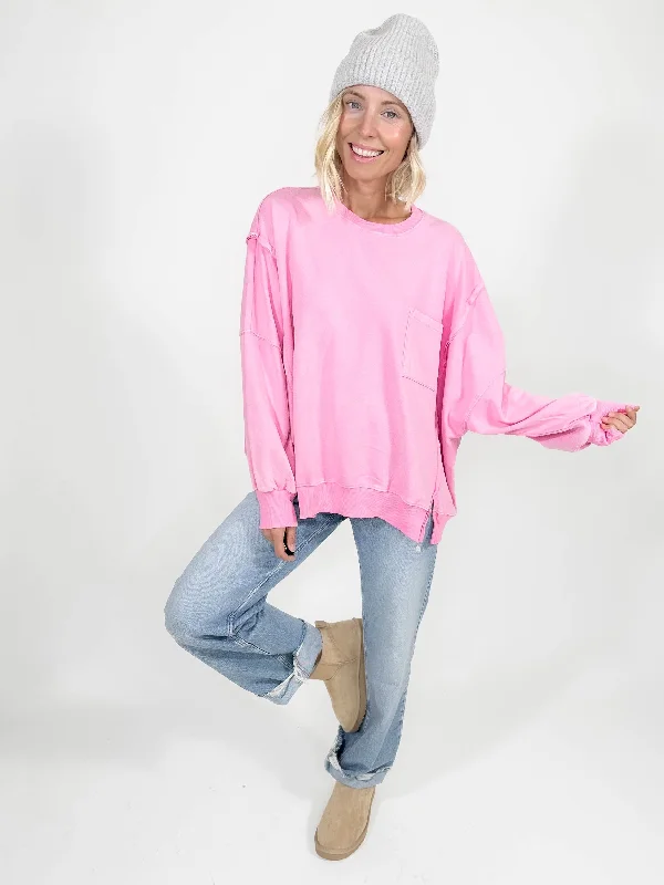 Atlantis Washed Terry Sweatshirt- BUBBLE GUM-FINAL SALE