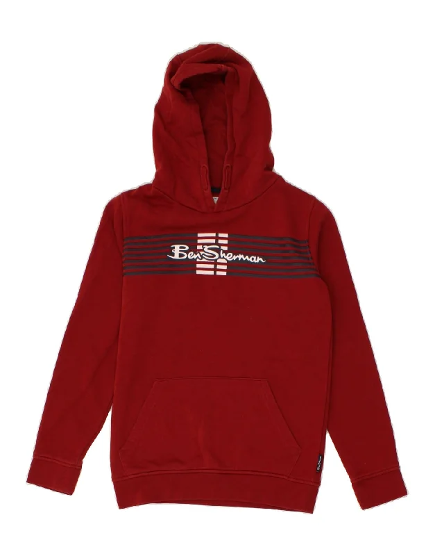 BEN SHERMAN Boys Graphic Hoodie Jumper 10-11 Years Red Cotton Hoodie with Drawcord Adjustable Secure